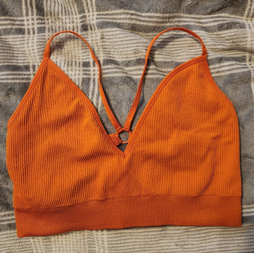 Orange Ribbed Sports Bra